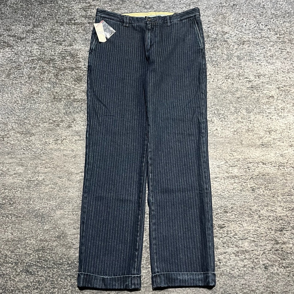 NWT Polo Ralph Lauren Pants Striped‎ Denim Mens 36x34 Blue Made In Italy